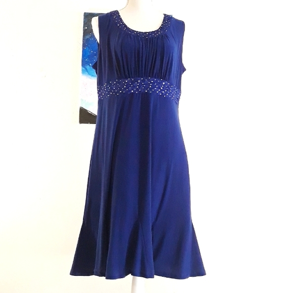 Vintage Kathy Roberts Blue Empire Waist Party Dress with Lace Sequin Accents - Picture 10 of 10